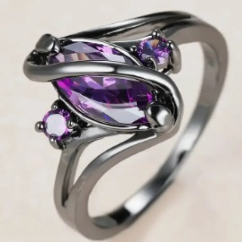 CZ Purple Stones Horse Eye Style Hypoallergenic Nickel-Free, Adjustable Size 9